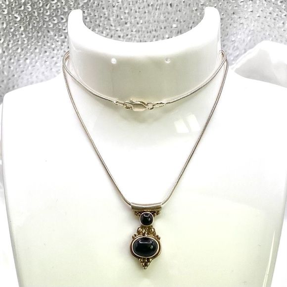 AAB# Italian Sterling 925 Silver & Black Oynx Necklace - Picture 9 of 11